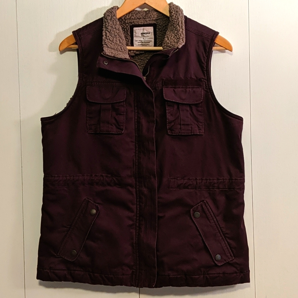 Sonoma Women's Full Zip Snap Faux Fur Vest Jacket